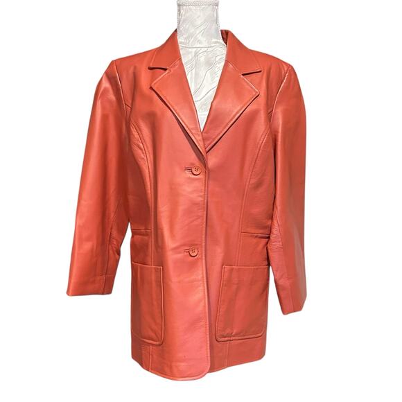 Metro Style Leather Coat Womens Sz 16 Caramel Brown Neutral Blazer Cut Jacket - Picture 1 of 16